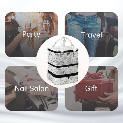 FCQQYWZ Large Nail Polish Organizer Case Hold 84+ Bottles Nail Polish & Nail Lamp, 3 Layers Nail Organizers and Storage for Nail Tech with Divider, Travel Carrying Case for Nail Polish Kit Set(White)