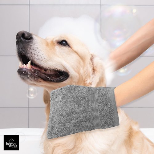Homewear High Rise Stripe 6 Pack 6 x 8.5 Wash Mitt Set, Low Twist, Highly Absorbent, Gentle Hand and Face Cloth, European Style with Loop, Grey