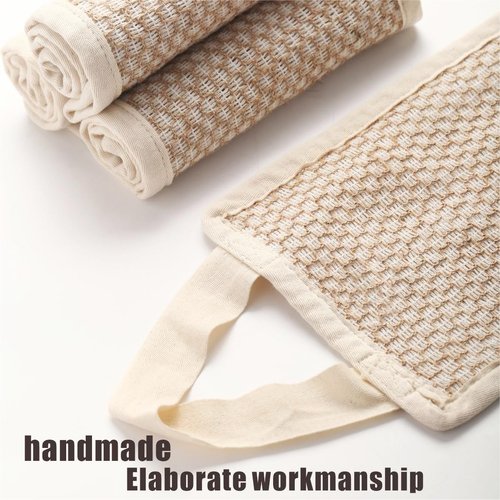 Back Scrubber for Shower, Japanese Washcloth Exfoliating Towel Shower Loofah with Handle for Women, Natural Jute Shower Scrubber Cloth Rag for Body Wash, 1 Pack