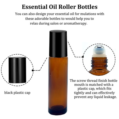 Hzmssore 100 Pcs Essential Oil Roller Bottles 10ml Empty Glass Roller Bottles with Stainless Steel Roller Balls Protection Leakproof with 5 Funnel for Travel, Roller Balls For Essential Oils(Brown)