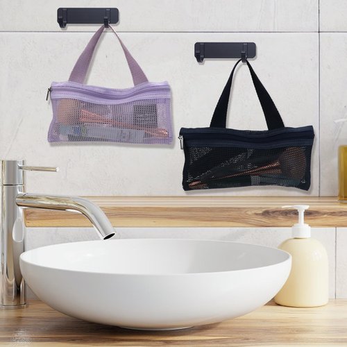 BQSAZHYJ 2Packs Mini Travel Toiletry Bags for Men and Women,Small Mesh Makeup Bag Portable Cosmetic Pouch Square Mesh Storage Bag Toothbrush Travel Bag with Zipper (navy blue and purple)