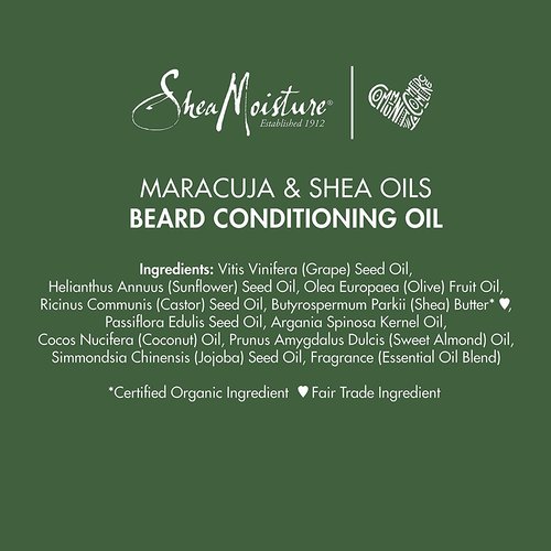 SheaMoisture Beard Conditioning Oil for Men, Beard Oil with Coconut Oil, Olive Oil, Maracuja Oil & Shea Butter to Moisturize & Soften, Beard Conditioner & Detangler, Pack of 2-3.2 Fl Oz Ea