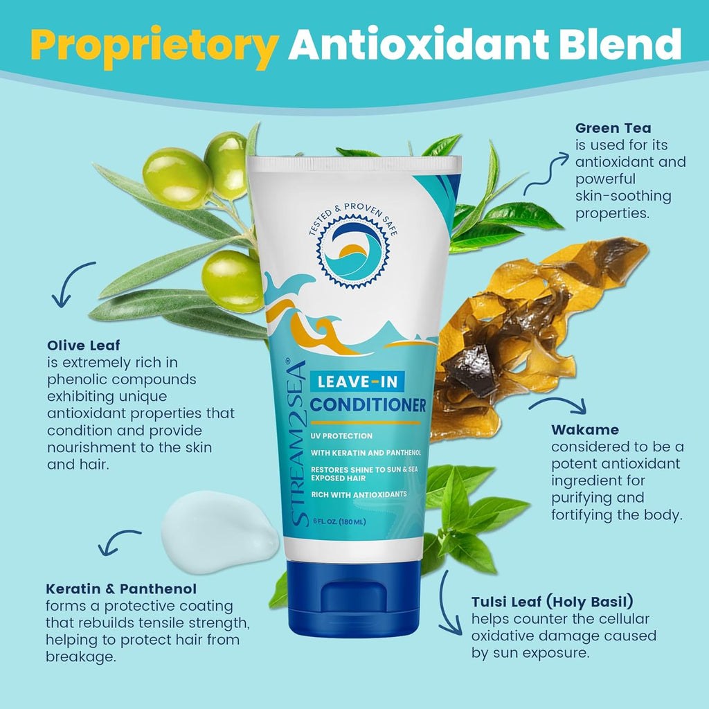 Stream2Sea Leave-In Hair Conditioner - Detangles & Replenishes Moisture | Natural, Sulfate-Free, UV Protection