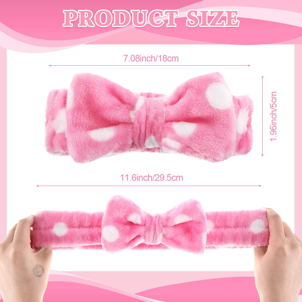 Wavyknot 50 Pcs Pink Spa Headband Bulk Spa Sleepover Party Supplies for Washing Face with Removable Bow Makeup Elastic Bowknot Headbands for Women Gifts Soft Skincare Microfiber Hairbands(Dots Style)