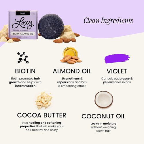 Loxy Purple Toning Shampoo Bar - Biotin & Almond Oil for Blonde/Grey Hair | Vegan & Cruelty Free | Zero Waste