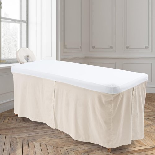 SHINARDO Massage Table Skirt,Massage Face Rest Cover,and Massage Table Under Storage 3pcs Set,SPA Bed Cover,Bed Valance,Soft and Stretchable Fabric Fit Different Size (Khaki)