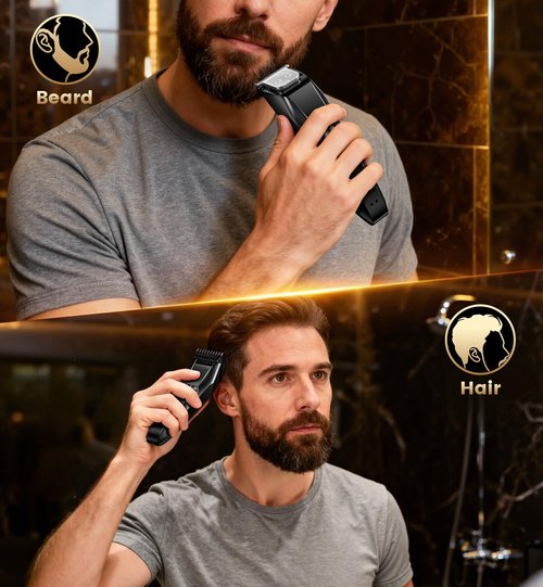 Men's Beard Trimmer -All-in-One Trimmer with Adjustable 20 Length Setting - Cordless Waterproof Wet/Dry Clipper Stainless Steel Blade for Precision Facial Hair Trimming with Travel Lock, LED Display