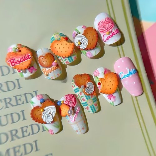 Dedyel Food Nail Art Stickers 3D Cake Dessert Donut Ice Cream Cookies Fruit Bread Self-Adhesive Nail Stickers for Women Girls Kids