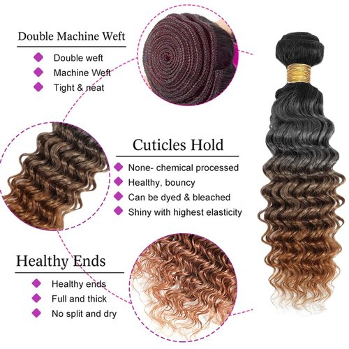 30 32 34 Inch Chocolate Brown Bundles T1B/4/30 Deep Wave Human Hair 3 Bundles 3 Tone Bundle Unprocessed Virgin Remy Hair Extensions 300g