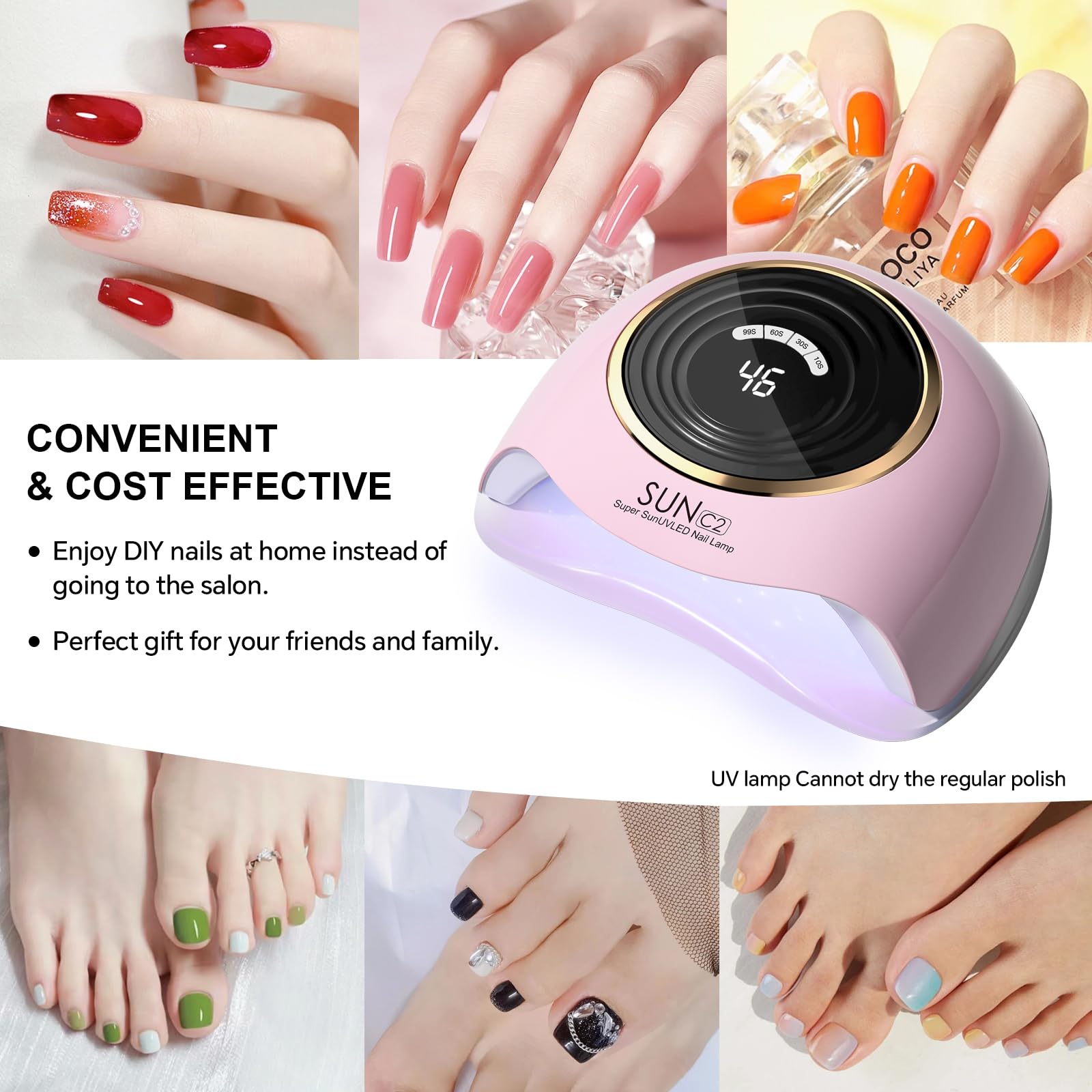 WEVILI 288W Professional UV LED Nail Lamp with 63 Beads - Fastest Gel Curing Dryer for Home & Salon, Smart Sensor, LCD Display & 4 Timers, Pink Salon-Grade Light