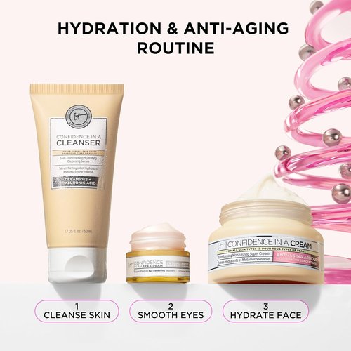 IT Cosmetics Unwrap Healthy Hydration Anti-Aging Skincare Set | 3-Pc Holiday Gift Set for Her - Full Size Moisturizer, Cleanser & Eye Cream
