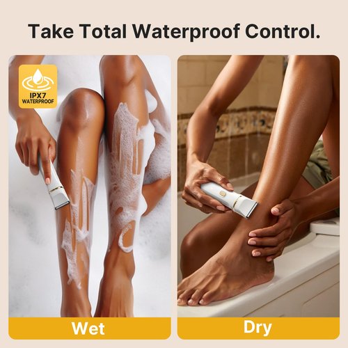 Bikini Trimmer for Women Painless, IPX7 Waterproof Rechargeable Electric Shaver Razors for Women, Pubic Hair Trimmer, Facial Hair Removal Cordless Ceramic Blade, Charge Dock, Gifts