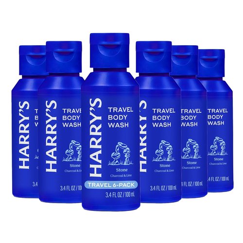 Harry's Travel Size Men's Body Wash - Stone | TSA Approved Shower Gel - 3.4 fl oz (6 Pack) - No Parabens or Sulfates