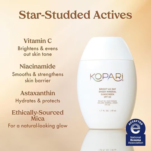 Kopari Bright As Day Sheer Mineral Sunscreen SPF 50 - 100% Mineral Formula with Vitamin C & Niacinamide | 1.7 oz