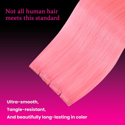 SWANNA 20 Inch Clip-In Human Hair Extensions – Peach Pink Highlights for Earloop Color, 100% Real Hair, 4PCS, Mix & Match for DIY Styles