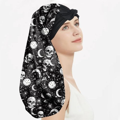 BHAHB Silk Long Satin Hair Braid Bonnet for Sleeping Adjustable Double Layer Elastic Reusable Long Hair Caps Cute Aesthetic for Women Girls-Star