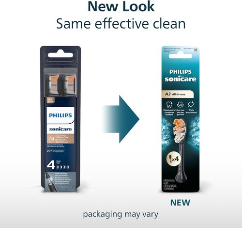 Philips Sonicare A3 All-in-One Electric Toothbrush Heads - Genuine Replacement, Black, 4 Pack