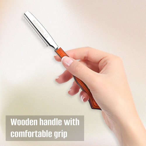 Hair Razors for Cutting, Wood Handle Hair Styling Razors, 10PCS Replaceable Stainless Steel Razor Blades, Professional Thinning Texturizing Razor for Women