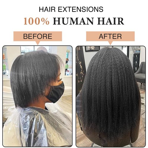 Niawigs Kinky Straight Seamless Clip Ins for Black Women Human Hair Clip In Hair Extensions Real Human Hair PU Invisible Hair Extensions 7pcs Set 22 Inch 130 Grams