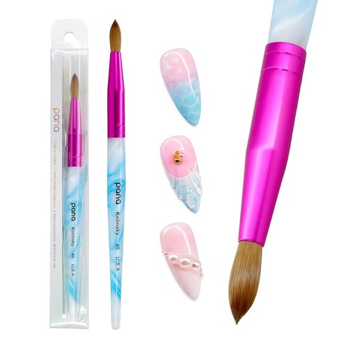 PANA USA Acrylic Nail Brush - Pure Kolinsky Hair with Pink Ferrule | Round Shape, Size 8