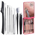 JPNK Blackhead Remover Tool Comedones Extractor Acne Removal kit & Eyebrow Trimmer Kit, 8PCS in One with 5X Magnifying Mirror (Silver)