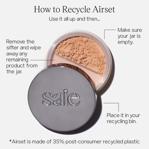 Saie Airset Radiant Loose Setting Powder - Weightless Face Powder to Set, Smooth + Diffuse Face Makeup - Formulated with Hydrating Squalane - Translucent Medium (0.14 oz)