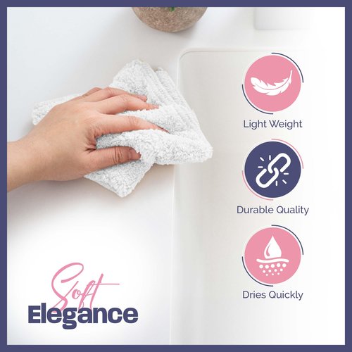 12 x 12 Inches White Wash Cloths Bulk, 12 Pack Face Cloths, Hand Towels for Bathroom, Cotton Washcloths Set, Soft Cleaning Rags for Bath, Body, Spa, Gym, Kitchen, Dish