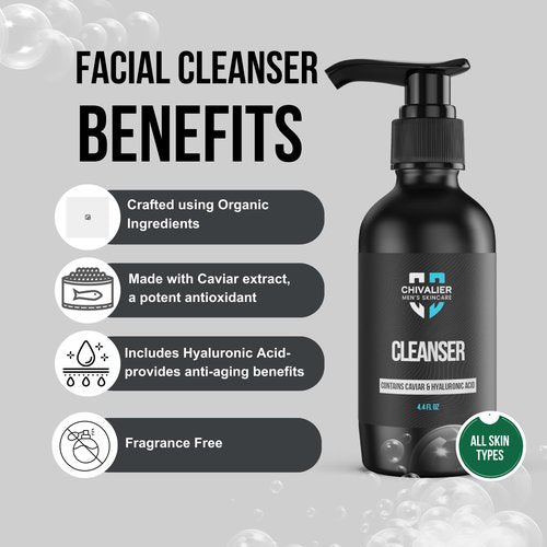 Mens Face Wash with Caviar Extract and Hyaluranic Acid - Skin Care for Men, Men Skin Care, Effective Beard Wash - Premium Men's Skincare Solution Facial Cleanser