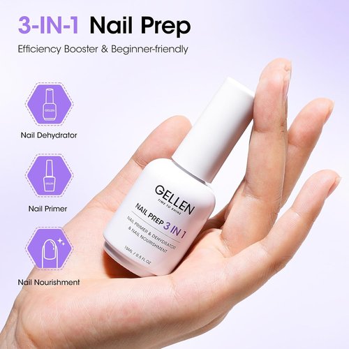 GELLEN Nail Primer & Dehydrator - 3-in-1 Acid-Free Formula with Squalane for Healthy Nails | 15ML