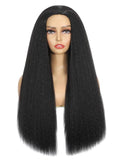 TASHEEMA Glueless Kinkystraight Synthetic Hair 3 in 1 Half Wig for Women 24 inch Black Yaki Kinky Straight for Headband Wig Ponytail