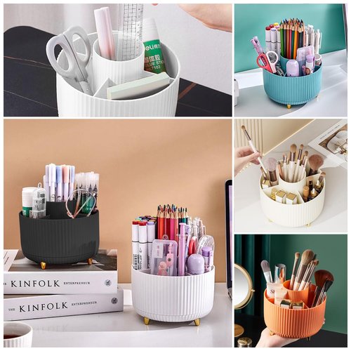 DASITON Large Capacity Makeup Brush Holder,360° Rotating Makeup Organizer,5 Slot Makeup Brushes Cup,for Vanity Decor,Bathroom Countertops,Desk Storage Container,Cosmetic Display cases(Black)