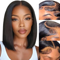 YFOXI Bob Wig Human Hair 13x4 HD Lace Front Wigs Human Hair Pre Plucked Short Straigh Bob Lace Frontal Wigs for Black Women 150% Density Straight Bob Human Hair Wig Glueless Wigs（6 Inch）