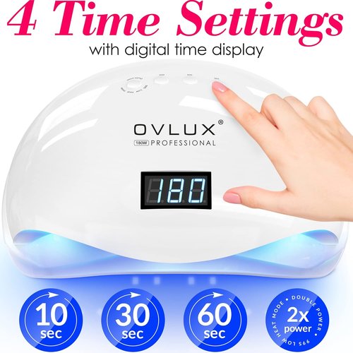 OVLUX 180W UV LED Nail Lamp - Professional Gel Nail Dryer with Auto Sensor & LCD Display, Fast Drying for All Gel Types