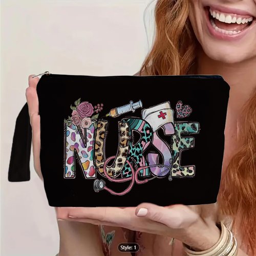 SQQCMM Nurse Black Makeup Bag - Trendy Nurse Themed Gifts for Lovers Girls Mom Women, Nursing Student Gifts, Canvas Zipper Makeup Bag, Cosmetic Travel Bags for Women