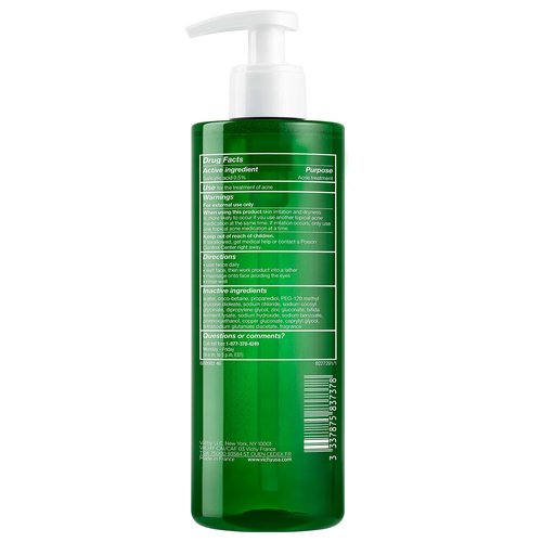 VICHY Normaderm Daily Acne Face Wash, 0.5% Salicylic Acid Cleanser, Gel Cleanser For Oily Skin, Removes Excess Oil, Dirt & Clogged Pores, Oil Free Acne Wash, Soap & Sulfate Free, Non-Drying