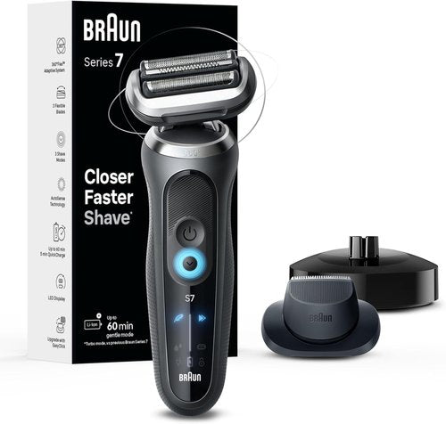 Braun Electric Shaver - Series 7 7127cs | Wet & Dry Shaving, Turbo & Gentle Modes, Waterproof, Space Grey
