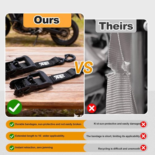 5208LB Heavy Duty Ratchet Straps - 1.5” x 16FT Tie Down Straps with Safety S Hooks for Trucks, Trailers, ATV - Black (2 Pack)