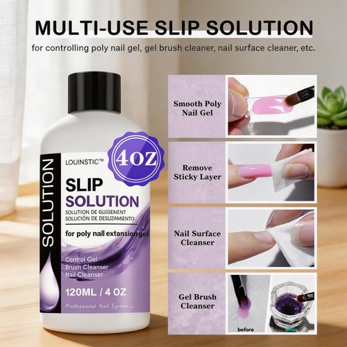 LOUINSTIC Poly Nail Gel Slip Solution - 4oz Slip Solution for Poly Nail Extension Gel, Anti-Stick Slip Solution for Nails, Brush Clean Liquid, Easy to Use, Beginners, Home Salon