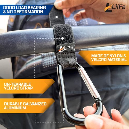 Skiennix Black Baby Stroller Hooks - Durable Multipurpose Clips for Diaper Bags | 2 Pcs Set