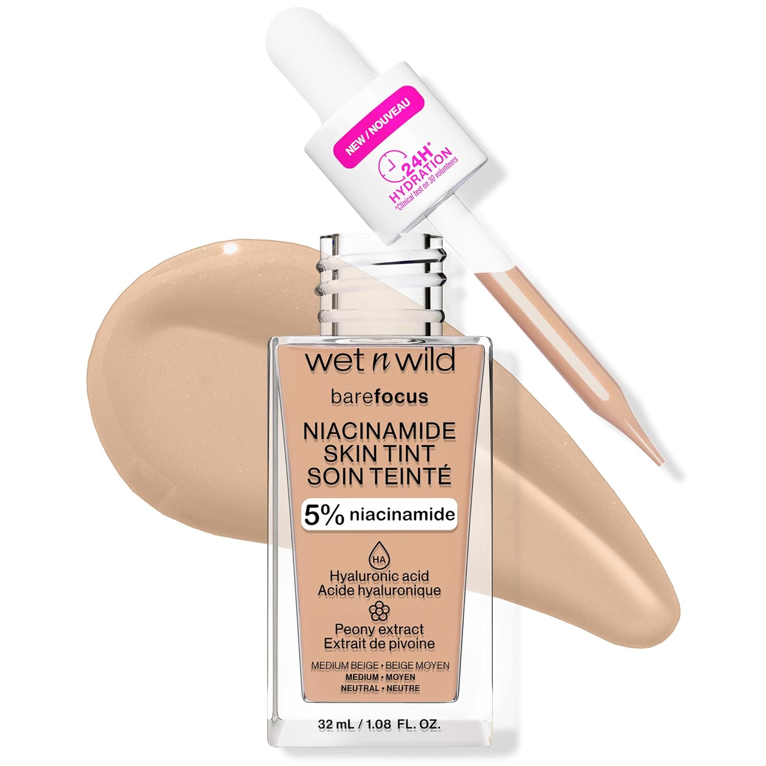 Wet n Wild Bare Focus Skin Tint - 5% Niacinamide, Buildable Sheer Coverage, Natural Radiant Finish | Medium Beige