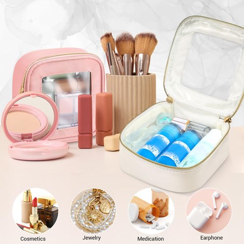 Abbylike 3 Pcs Clear Makeup Bags Travel Cosmetic Organizer Case Nylon Toiletry Bag with Zipper PVC Transparent Makeup Pouch Portable Storage Car Essentials for Women Gifts(Black, White, Pink,Small)