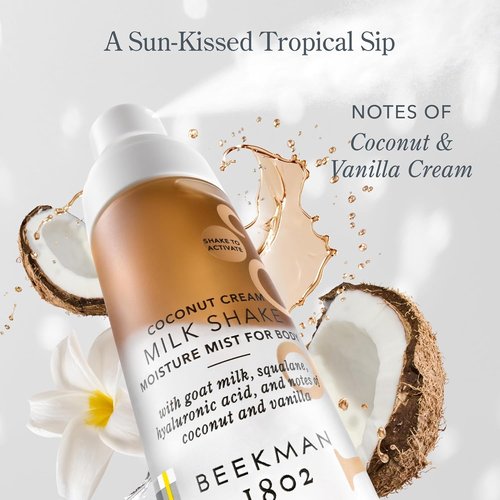 Beekman 1802 Milk Shake Hydrating Body Mist - Alcohol-Free Moisture with Goat Milk & Hyaluronic Acid | Coconut Cream, 2 Fl Oz