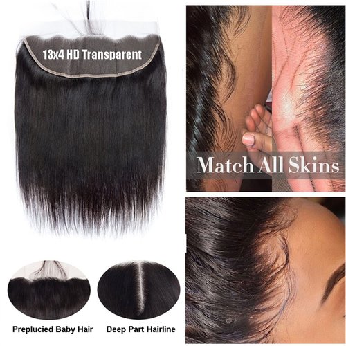 Lemoda 13x4 Frontal Straight HD Transparent Lace Frontals Brazilian Virgin Human Hair Lace Frontal Closure Natural Black 16 Inch