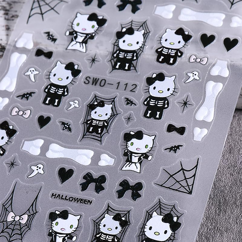 Halloween Nail Art Stickers Decals - 4 Sheets Scary Bat Spider Web Skull Black Cat - Halloween Style 02