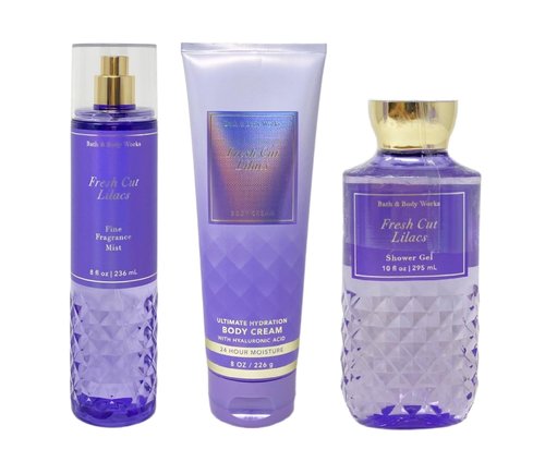 Bath & Body Works Fresh Cut Lilacs 3 Piece Bundle - Fragrance Mist - Body Cream - Shower Gel - Full Size