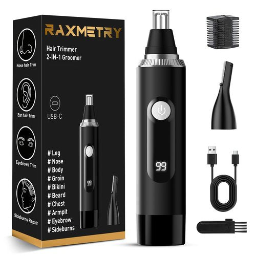 Nose Hair Trimmer for Men and Women,2025 Professional Painless IPX7 Waterproof Eyebrow & Facial Hair Trimmer,USB Rechargeable with LED Display Dual-Edge Blades for Smoother Cutting,BlackSilver