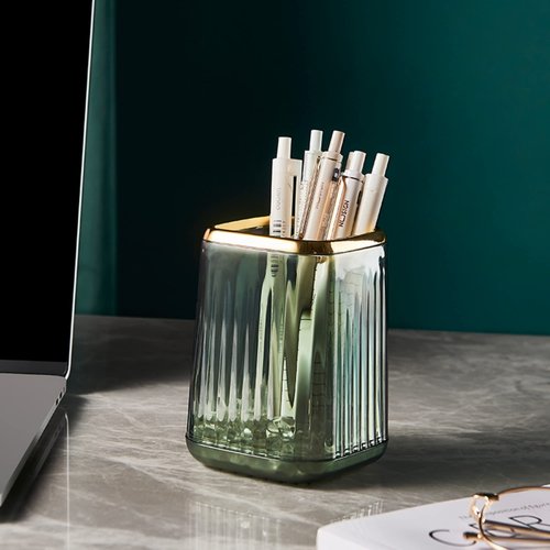 RANNYOZIO 2 Pcs Makeup Brush Holder Green Acrylic Makeup Brushes Organizer Pen Pencil Holder Cosmetic Brush Holder for Vanity Bathroom Decor Valentines Day Gift