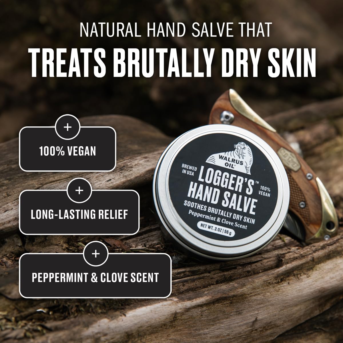 Walrus Oil - Logger's Hand Salve Cream | 100% Vegan, Beeswax-Free, 2oz - Nourishing Coconut & Cocoa Butter Blend