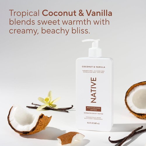 Native Body Lotion - Coconut & Vanilla | 48-Hour Hydration for Dry, Sensitive Skin - 16.5 fl oz