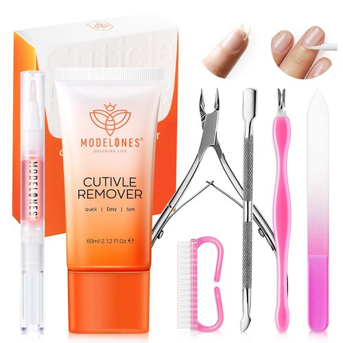 Modelones Cuticle Remover Kit - Complete Cuticle Care Set with Trimmer, Pusher & Nipper for DIY Manicure
